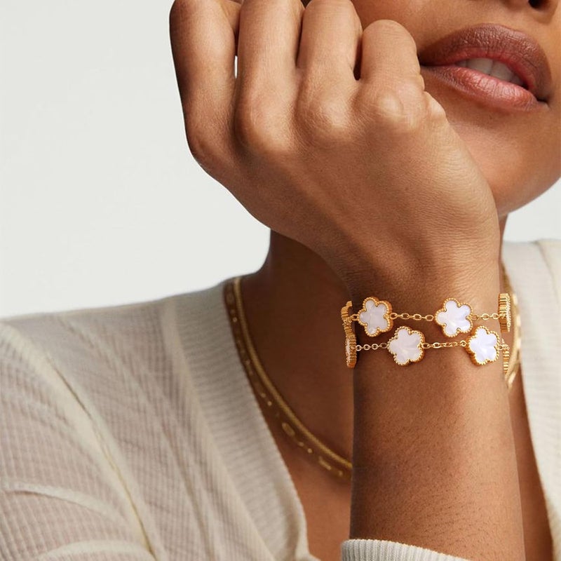 MPRAINBOW Women Gold Bracelets Jewelry Set - 18K Gold Plated Floral Bracelets,Stainless Steel Charm Bracelet Non-Tarnish,Adjustable lucky Chain Set Trendy Gift,Christmas Valentines Birthday Gifts for Girlfriend - Image 2